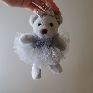 Plush Gray Teddy Bear with Sparkling Tutu Keychain